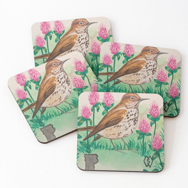 Item preview, Vermont state bird and flower, the hermit thrush and red clover  designed and sold by Matt Starr Fine Art .