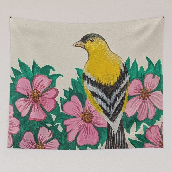 Artikelvorschau, Staatsvogel und Staatsblume von Iowa, der Stieglitz und die Wildrose entworfen und verkauft von Matt Starr Fine Art .