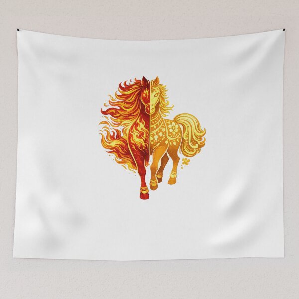 Item preview, Fire and Gold Yin Yang Horse Chinese Zodiac Art designed and sold by Vendeloc.