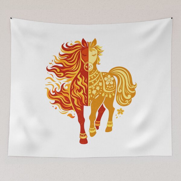 Item preview, Yin Yang Dual Flame Horse Lunar Zodiac Illustration designed and sold by Vendeloc.