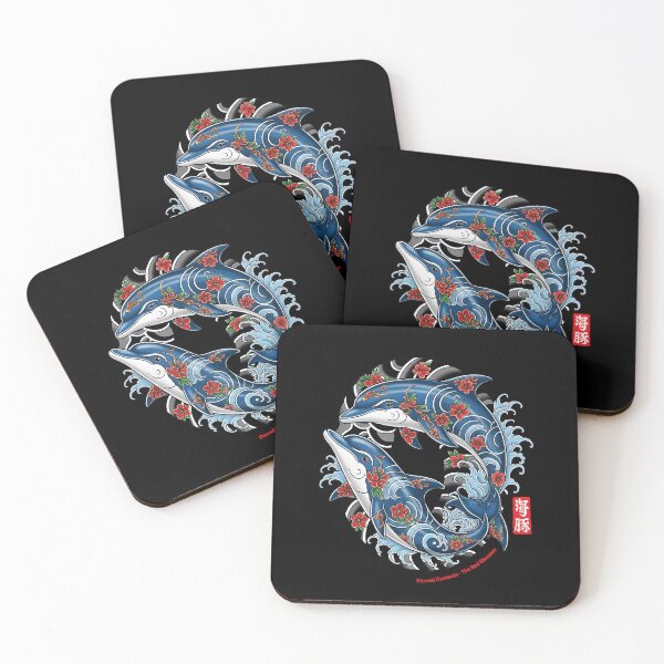 Item preview, Crimson Tide - Japanese Irezumi Dolphins & Red Sakura designed and sold by HexOne.