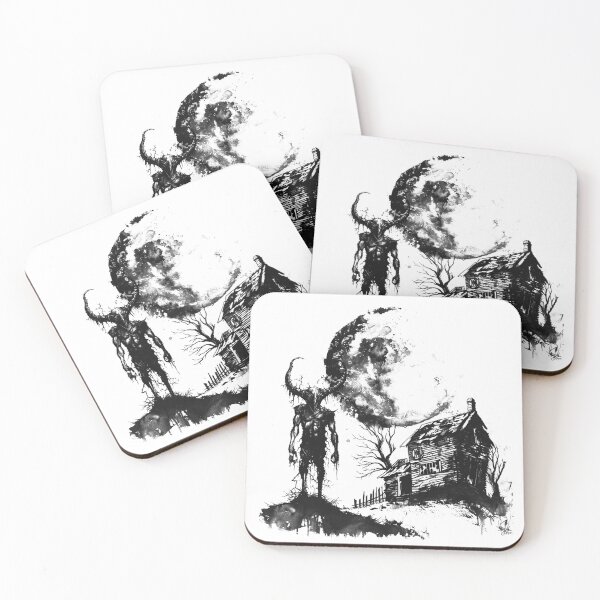 Item preview, Horned Demon and Haunted House | Dark Gothic Horror Ink Illustration designed and sold by inkoutninja.