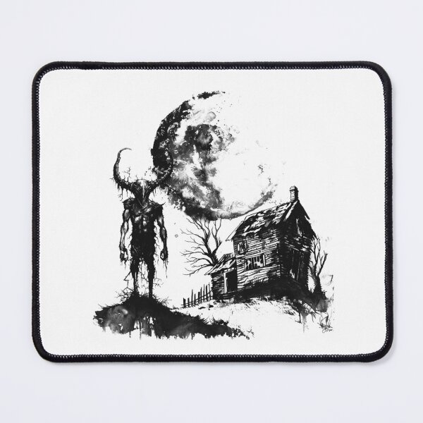 Item preview, Horned Demon and Haunted House | Dark Gothic Horror Ink Illustration designed and sold by inkoutninja.