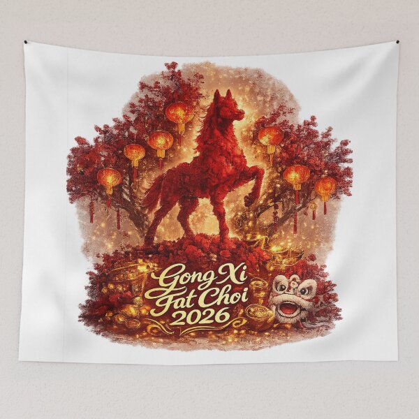 Item preview, Gong Xi Fat Choi 2026 – Year of the Horse Chinese New Year Floral Horse Art designed and sold by StrayaDesign.