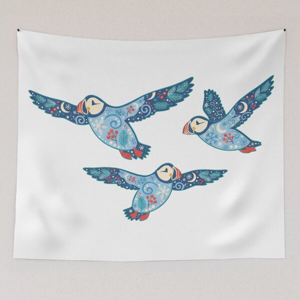 Item preview, Flying Puffin Trio – Scandinavian Folk Art by heidiannemorris © designed and sold by FOLK ART FUSION by heidiannemorris.