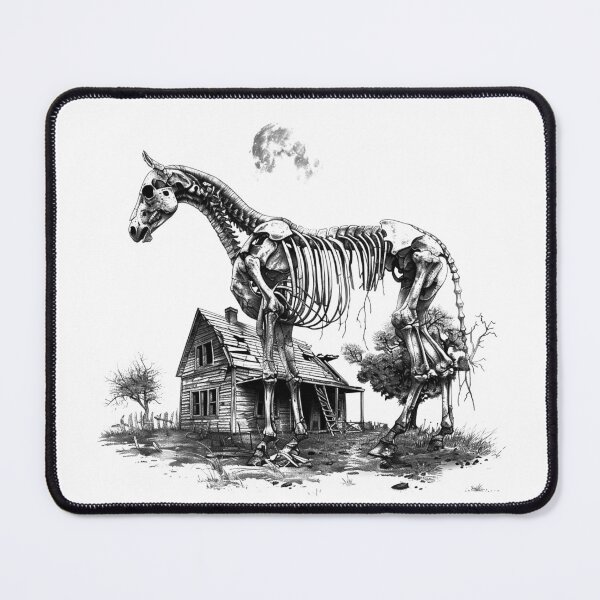 Item preview, Skeleton Horse and Haunted House | Dark Surreal Gothic Horror Art designed and sold by inkoutninja.