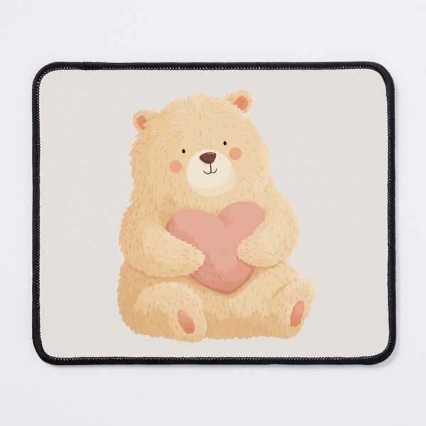 Item preview, Cute and Chubby Beige Teddybear Holding a Pink Heart Plushie designed and sold by Violet Peonies.