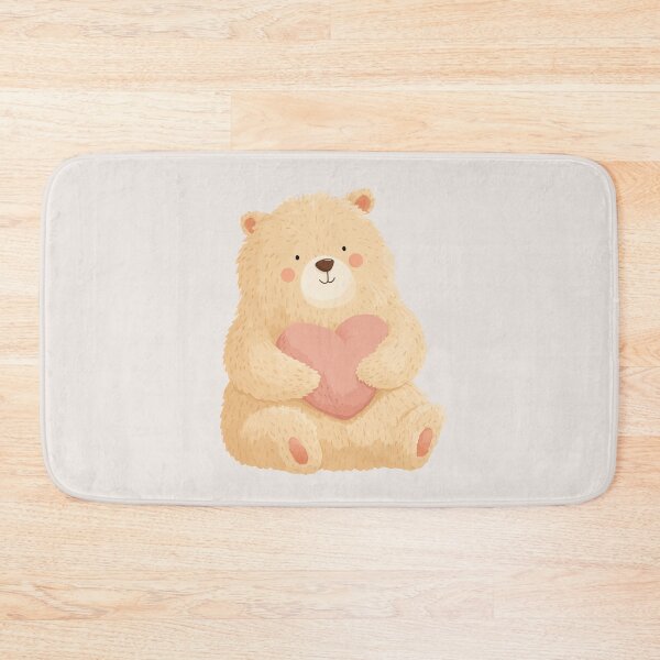 Item preview, Cute and Chubby Beige Teddybear Holding a Pink Heart Plushie designed and sold by Violet Peonies.