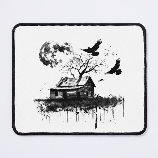 Item preview, Haunted Farmhouse with Crows | Gothic Horror Moonlit Illustration designed and sold by inkoutninja.
