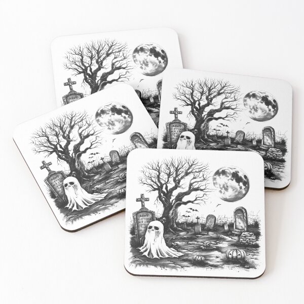 Item preview, Cute Ghost in Graveyard | Halloween Gothic Cemetery Illustration designed and sold by inkoutninja.