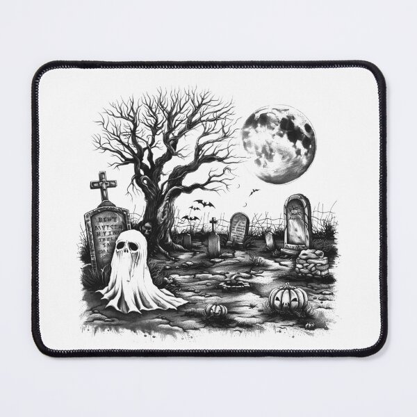 Item preview, Cute Ghost in Graveyard | Halloween Gothic Cemetery Illustration designed and sold by inkoutninja.