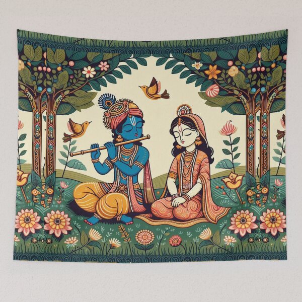 Item preview, Krishna and Radha in a garden manga animation style designed and sold by ZOXOFO.