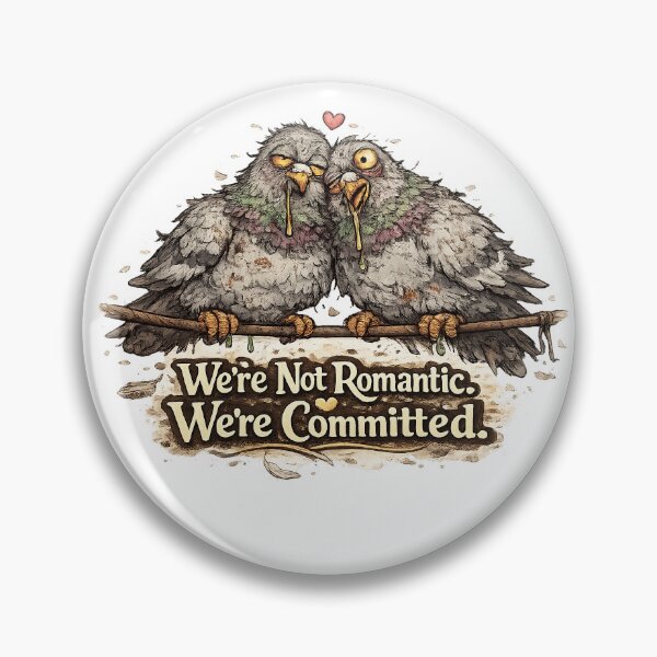 Item preview, We’re Not Romantic. We’re Committed – Funny Pigeon Couple Illustration designed and sold by StrayaDesign.
