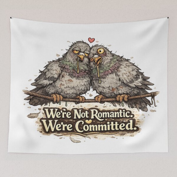 Item preview, We’re Not Romantic. We’re Committed – Funny Pigeon Couple Illustration designed and sold by StrayaDesign.