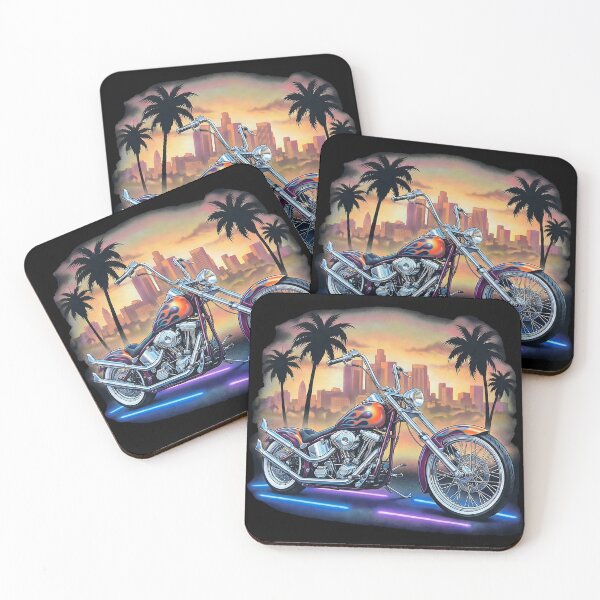 Item preview, Retro Chopper Cityscape with Neon Glow designed and sold by Clay Artista.