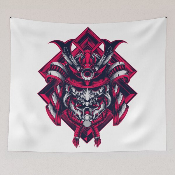 Item preview, Red Samurai Oni Mask – Geometric Warrior Art designed and sold by designRshop999.