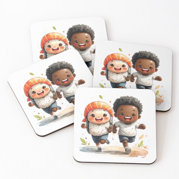 Item preview, Cute cartoon illustration of two sushi characters running together designed and sold by mcraft studio.