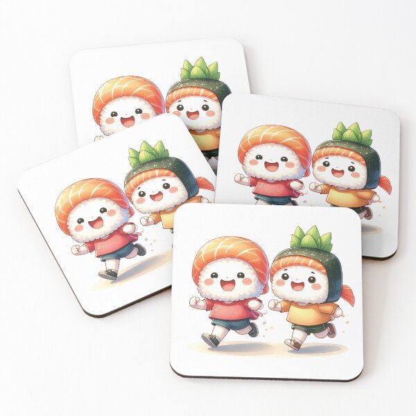 Item preview, Cute cartoon illustration of two sushi characters running together 2 designed and sold by mcraft studio.
