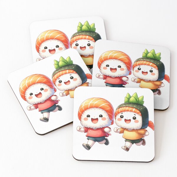Item preview, Cute cartoon illustration of two sushi characters running together 3 designed and sold by mcraft studio.