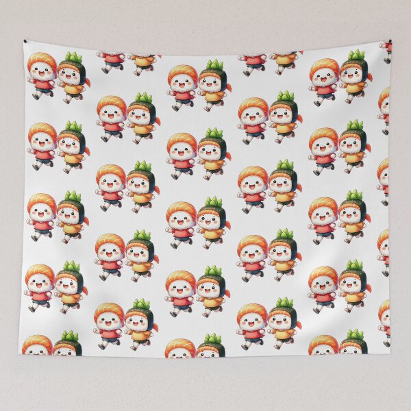 Item preview, Cute cartoon illustration of two sushi characters running together 3 designed and sold by mcraft studio.