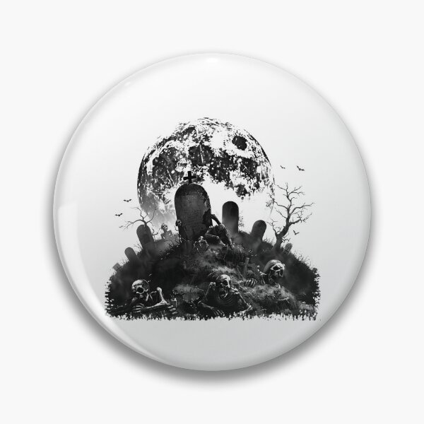Item preview, Skeletons Rising in Graveyard | Gothic Horror Full Moon Illustration designed and sold by inkoutninja.