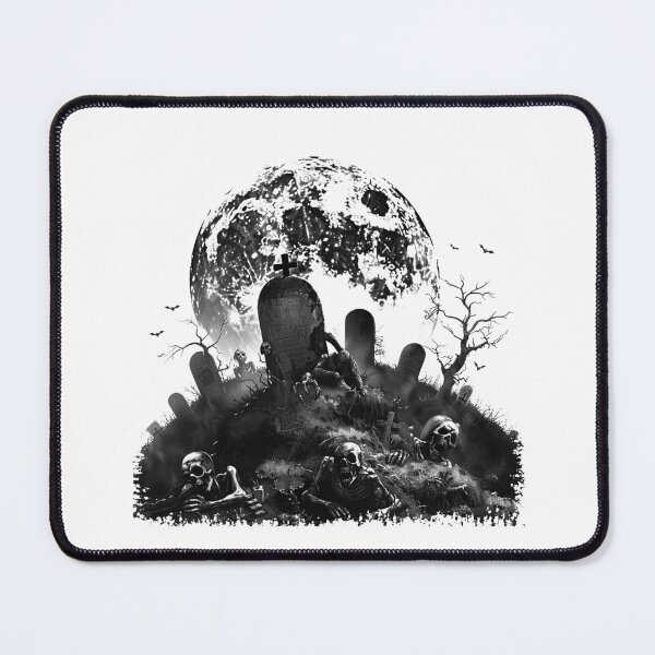 Item preview, Skeletons Rising in Graveyard | Gothic Horror Full Moon Illustration designed and sold by inkoutninja.