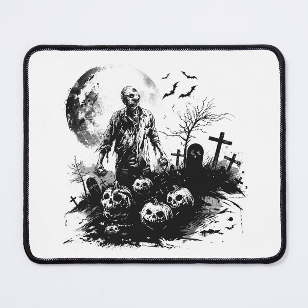 Item preview, Zombie with Jack-O'-Lanterns | Gothic Halloween Graveyard Illustration designed and sold by inkoutninja.