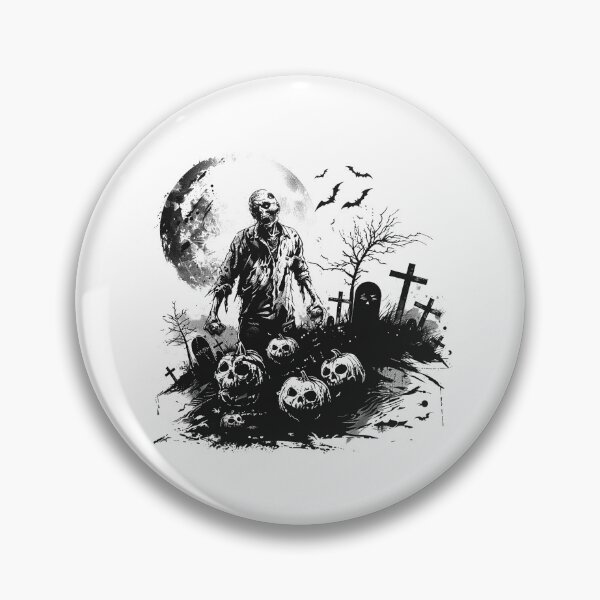 Item preview, Zombie with Jack-O'-Lanterns | Gothic Halloween Graveyard Illustration designed and sold by inkoutninja.