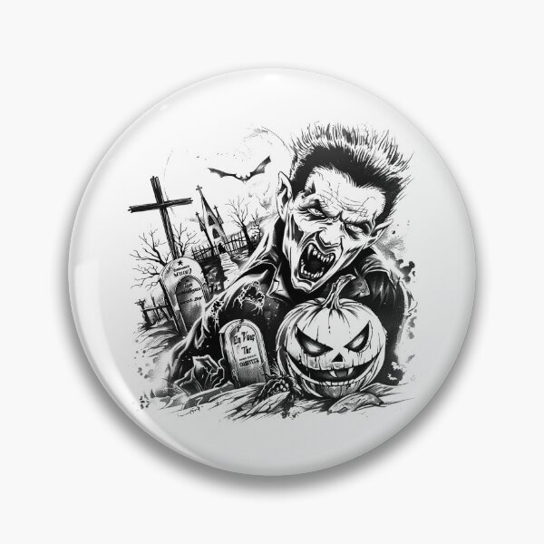 Item preview, Vampire with Evil Pumpkin | Retro Gothic Halloween Graveyard Art designed and sold by inkoutninja.