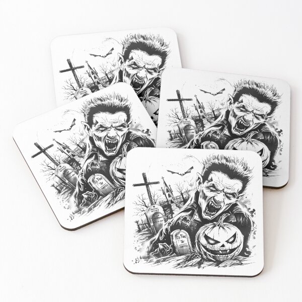 Item preview, Vampire with Evil Pumpkin | Retro Gothic Halloween Graveyard Art designed and sold by inkoutninja.