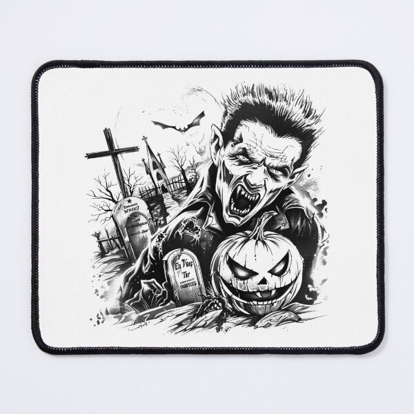Item preview, Vampire with Evil Pumpkin | Retro Gothic Halloween Graveyard Art designed and sold by inkoutninja.
