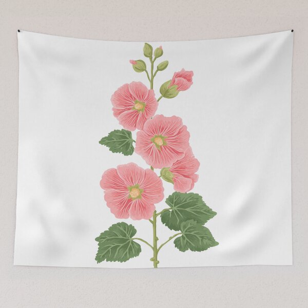 Item preview, Hollyhock Flower Illustration – Vintage Botanical Floral Art designed and sold by BobaBunny76.