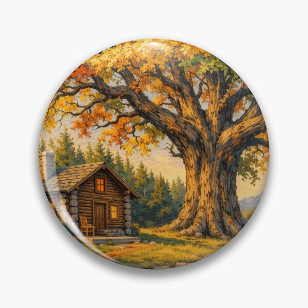Item preview, Autumn Serenity by the Riverside Cabin – Impressionist Nature Landscape Art designed and sold by Williams Anderson.