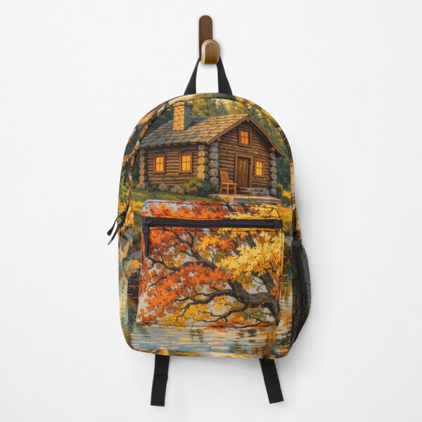 Item preview, Autumn Serenity by the Riverside Cabin – Impressionist Nature Landscape Art designed and sold by Williams Anderson.