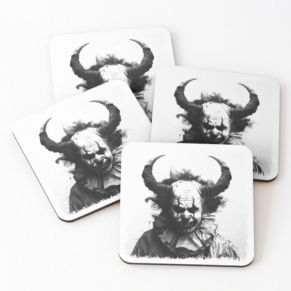 Item preview, Demonic Clown with Horns | Gothic Circus Horror Illustration designed and sold by inkoutninja.