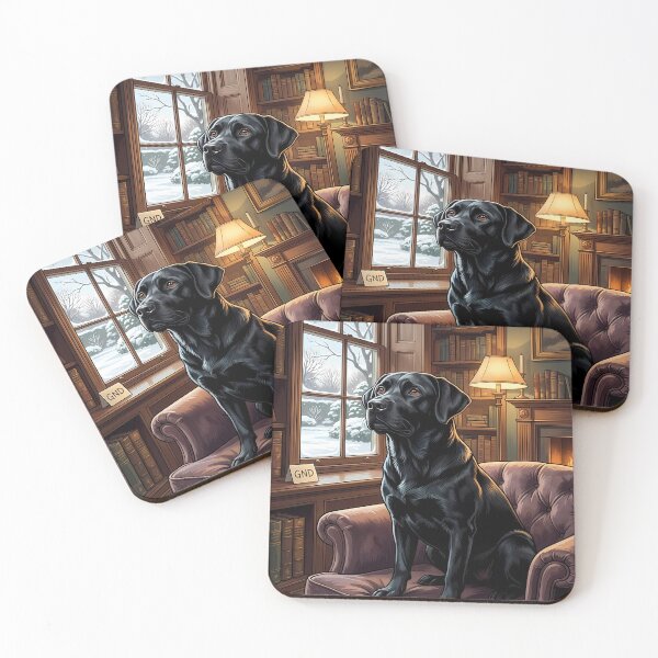 Item preview, Black Labrador in Cozy Library Setting designed and sold by CandyCaneKennie.