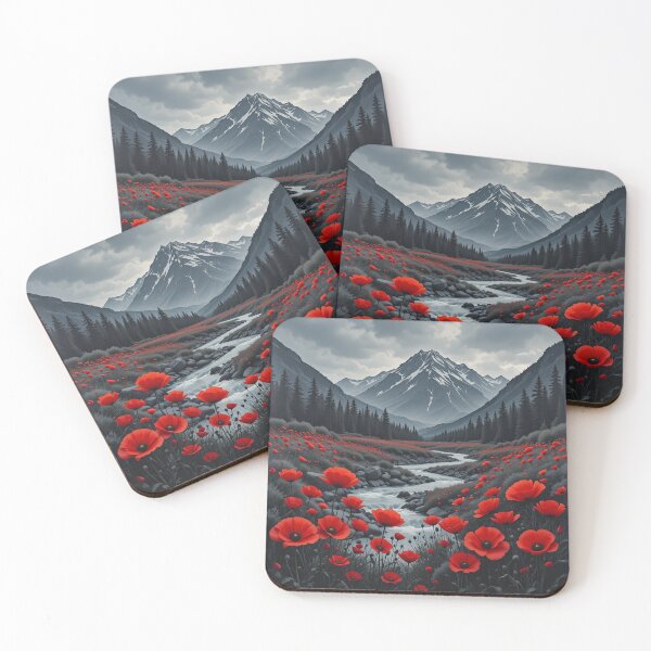 Item preview, Crimson Poppies Beneath Silent Mountains designed and sold by PixelVibe782.