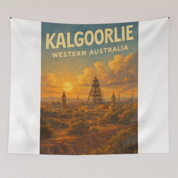 Item preview, Kalgoorlie Goldfields at Sunset with Mining Towers and Historic Skyline designed and sold by Places On Earth.