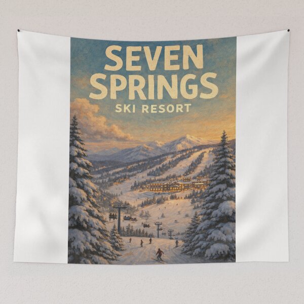 Item preview, Seven Springs Pennsylvania Winter Resort with Snowy Slopes and Skiers designed and sold by Places On Earth.