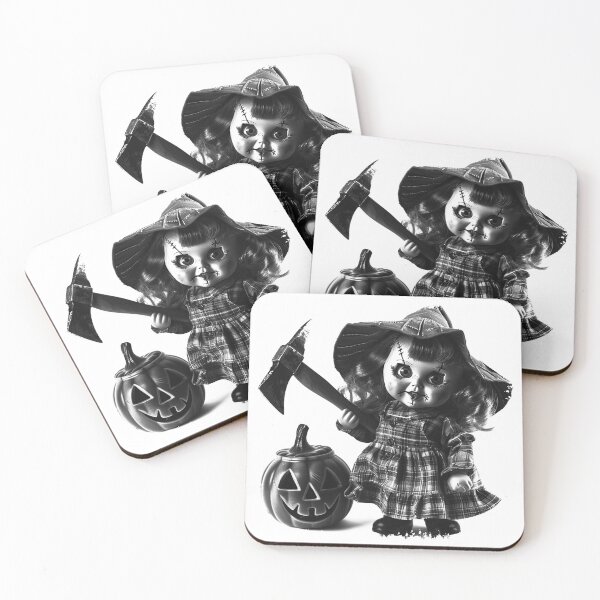 Item preview, Creepy Halloween Doll with Axe | Gothic Horror Pumpkin Illustration designed and sold by inkoutninja.