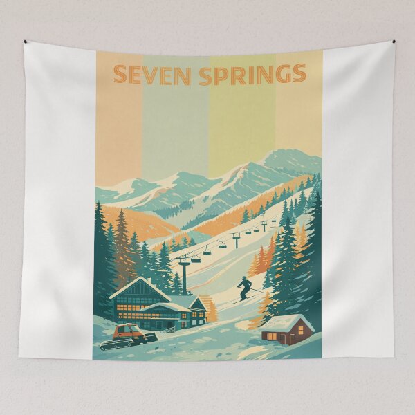 Item preview, Seven Springs Pennsylvania with Ski Lodge and Chairlifts in Retro Style designed and sold by Places On Earth.