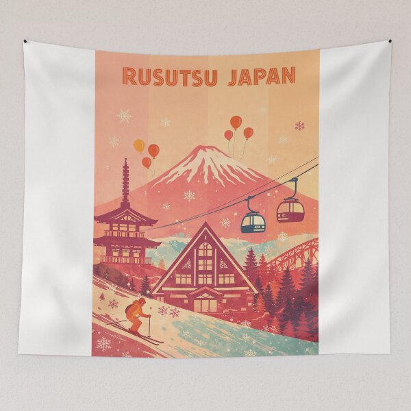 Item preview, Rusutsu Japan Ski Resort with Mount Yotei and Pagoda in Sunset Glow designed and sold by Places On Earth.