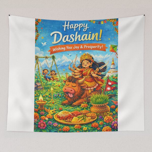 Item preview, Dashain Festival Nepal with Goddess Durga, Mountains and Celebration designed and sold by Places On Earth.