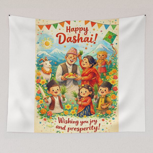Item preview, Traditional Dashai Festival in Nepal with Family, Goat and Mountains designed and sold by Places On Earth.