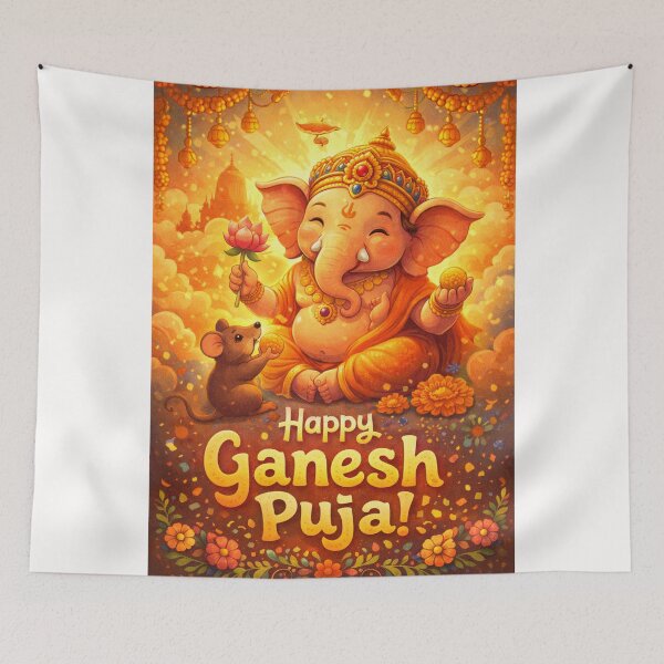Item preview, Ganesh Puja Festival with Ganesha and Mouse in Hindu Temple Setting designed and sold by Places On Earth.