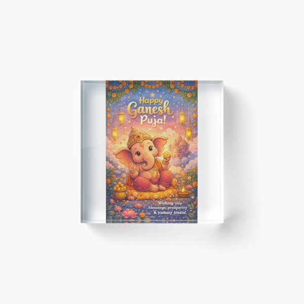 Item preview, Ganesh Puja Celebration with Baby Ganesha and Lanterns in Starry Night Sky designed and sold by Places On Earth.