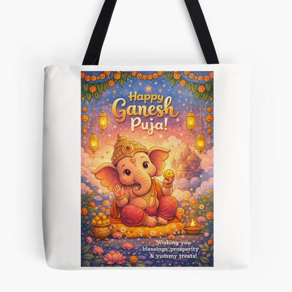 Item preview, Ganesh Puja Celebration with Baby Ganesha and Lanterns in Starry Night Sky designed and sold by Places On Earth.