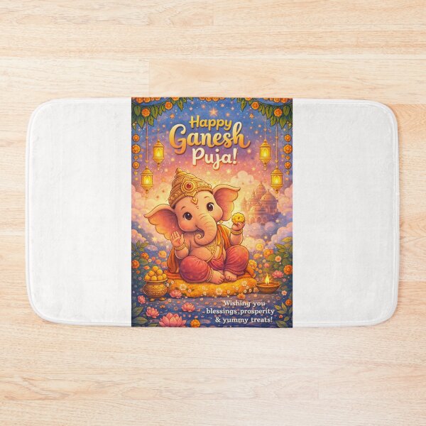 Item preview, Ganesh Puja Celebration with Baby Ganesha and Lanterns in Starry Night Sky designed and sold by Places On Earth.
