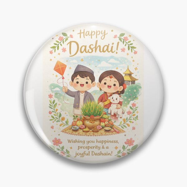 Item preview, Dashai in Nepal with Children, Goat and Jamara in Pastel Landscape designed and sold by Places On Earth.