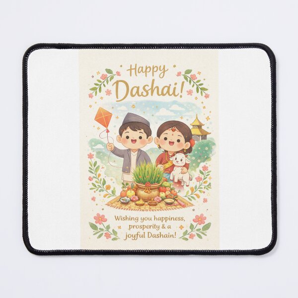 Item preview, Dashai in Nepal with Children, Goat and Jamara in Pastel Landscape designed and sold by Places On Earth.
